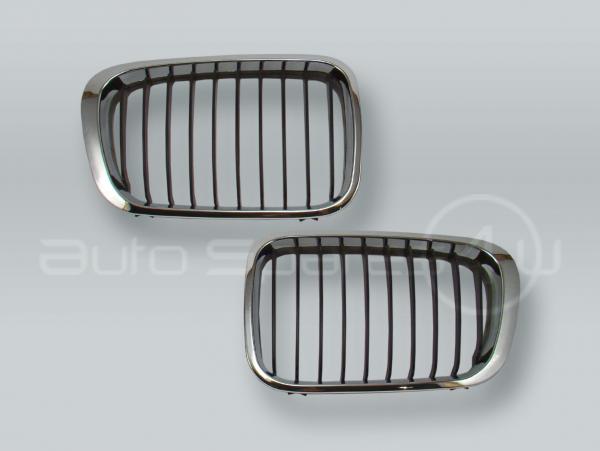 Chrome/Black Front Hood Grille PAIR fits 1999-2001 BMW 3-Series E46 4-DOOR