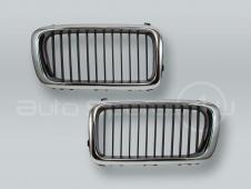 Chrome/Black Front Hood Grille PAIR fits 1995-1998 BMW 7-Series E38